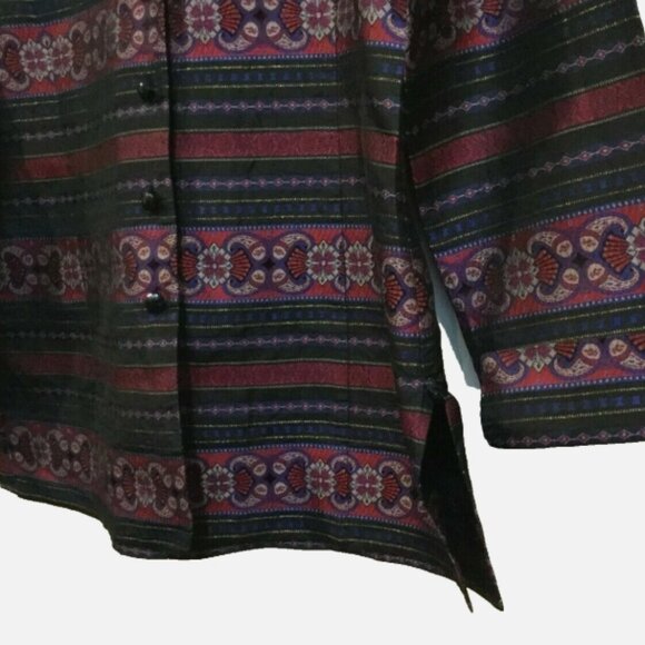 Talbots Womens Petites 4P Button Front Suit Jacket Top Blouse Silk Burgundy Navy - Picture 5 of 9